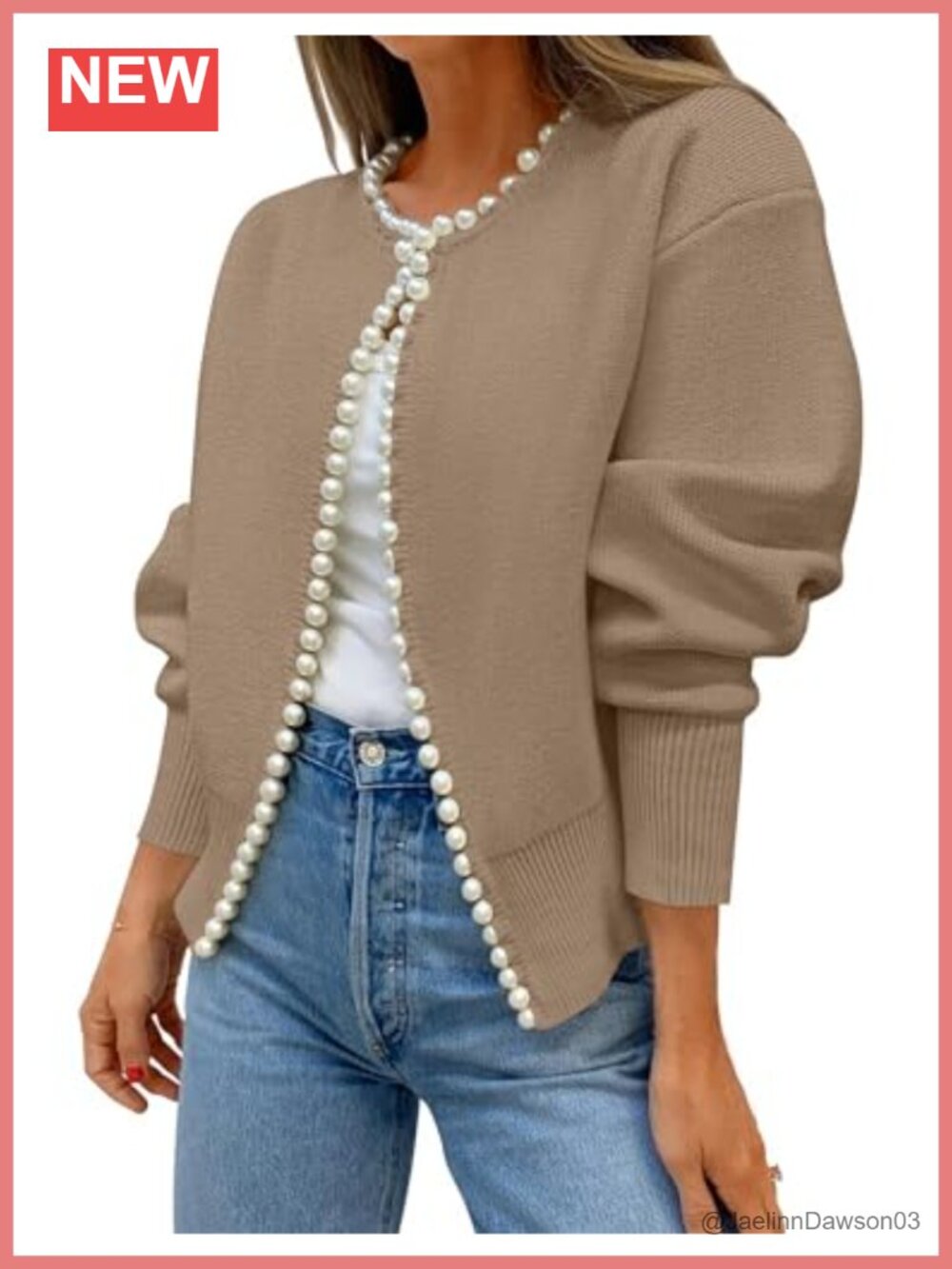Pearl Trim Open Front Cardigan Sweater
